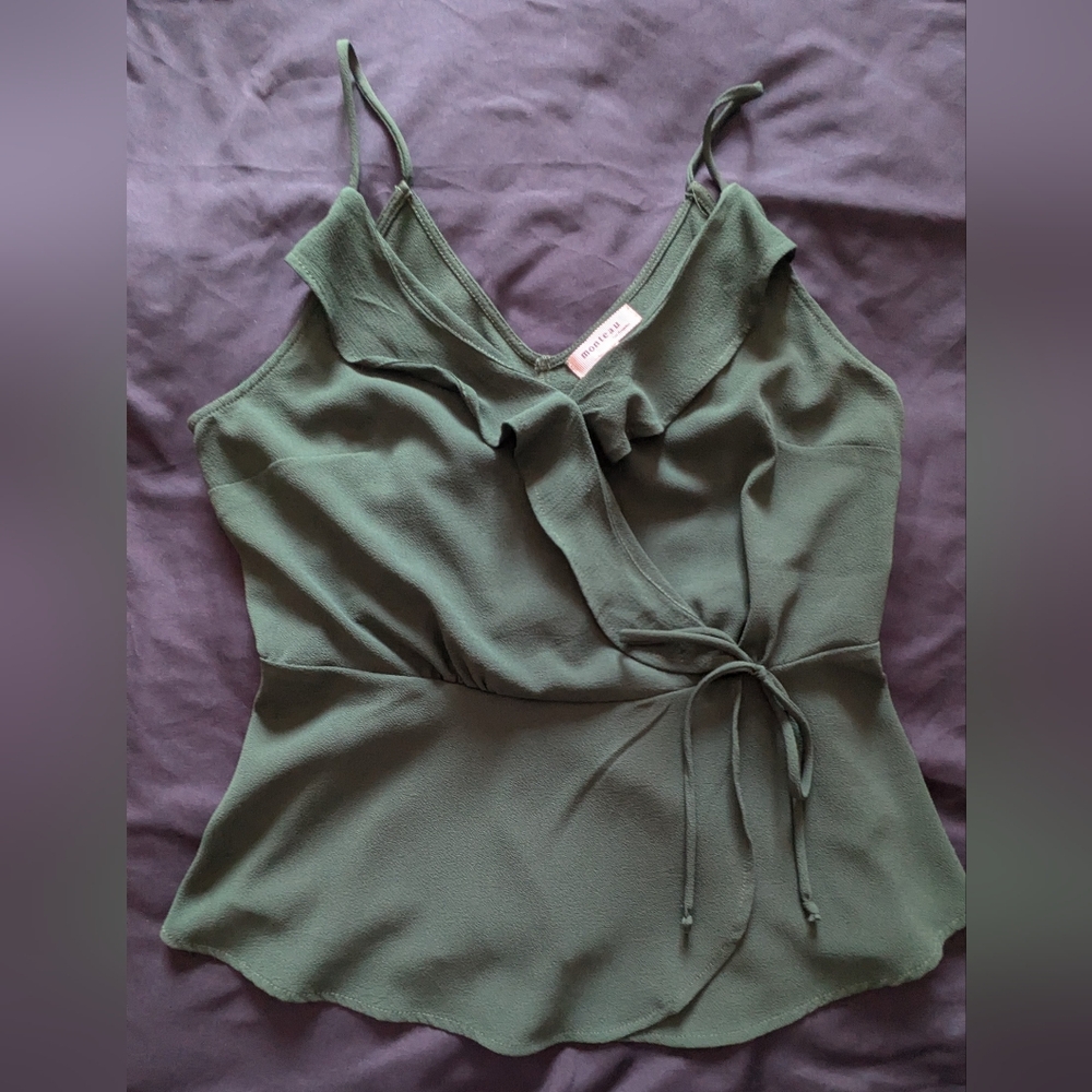 Monteau Dark Olive Green Ruffle Wrap Camisole